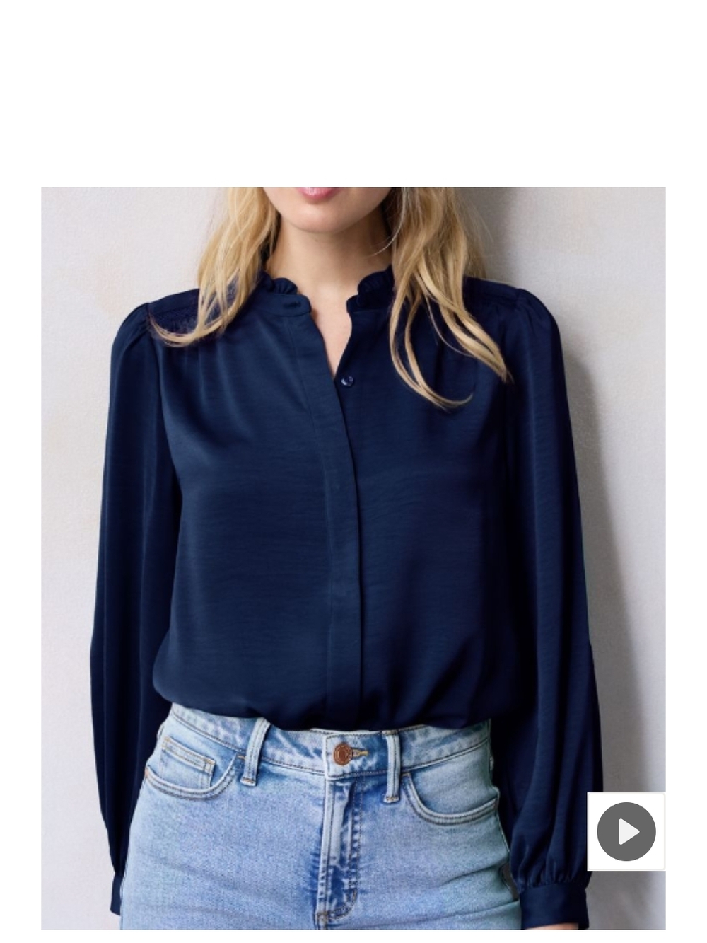 Navy Scallop Neck Long-Sleeve Blouse